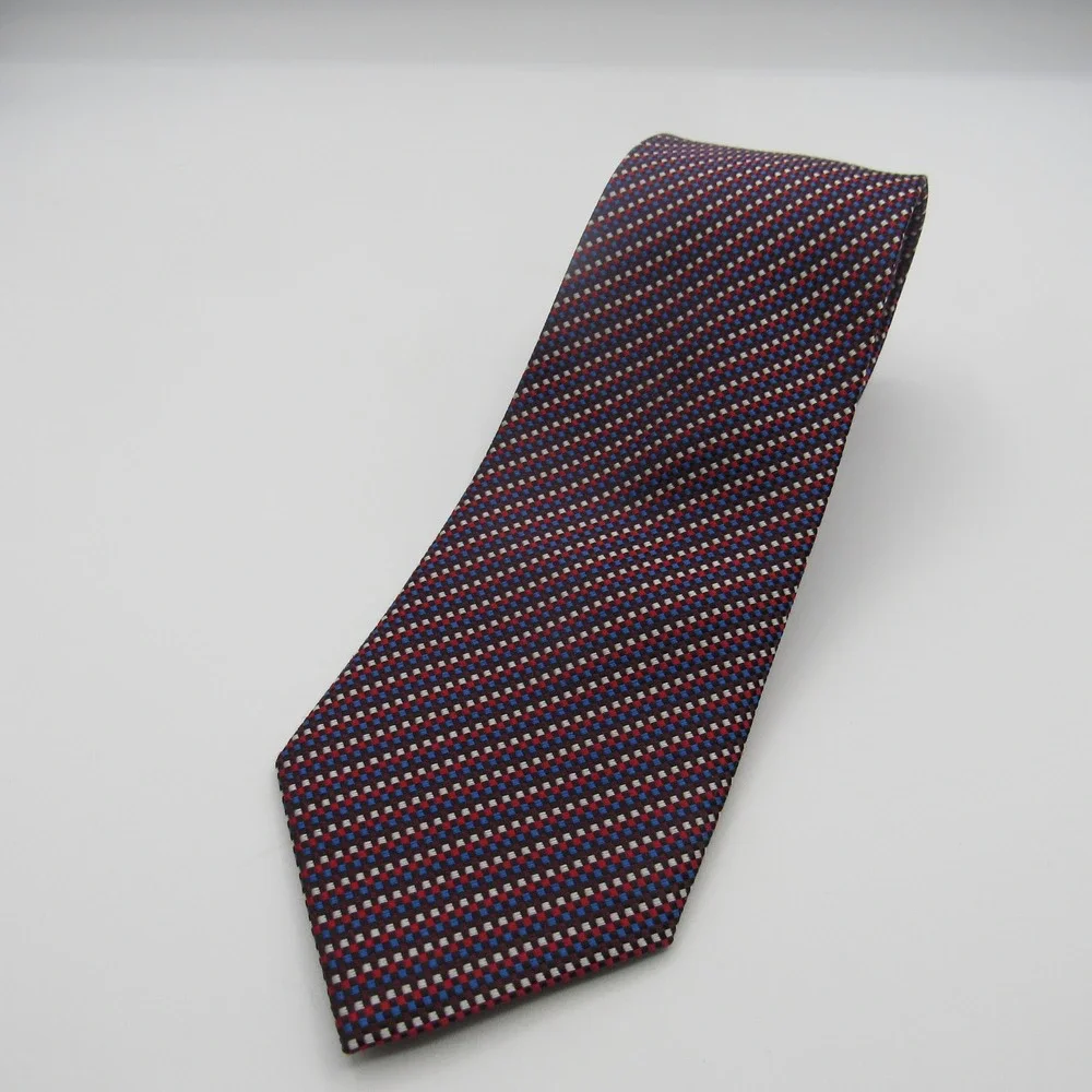 Spiffster Necktie Mens OS Red Blue White Excellent Micro Check Plaid Silk Blend